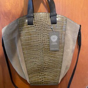 Vince Camuto Mavis Bag Tote - Olive Green Khaki, Croc-Embossed Leather, New
